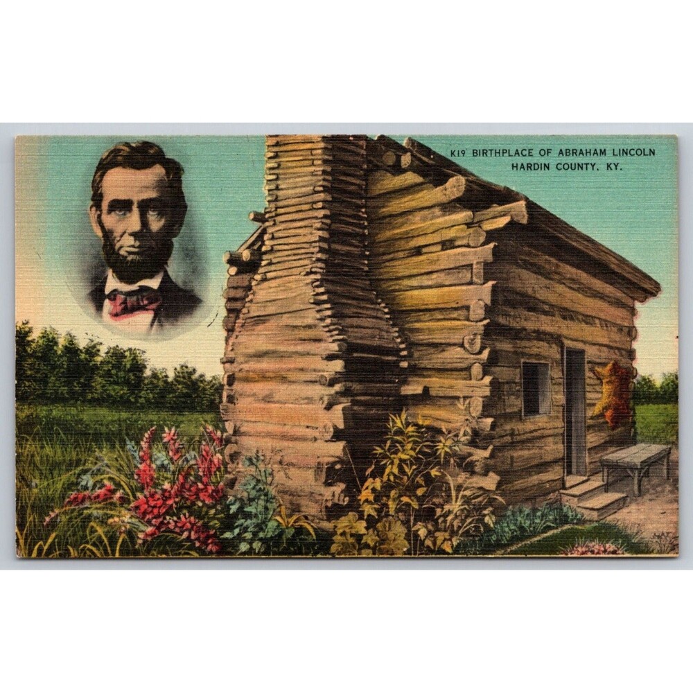 Vintage Linen Postcard Abraham Lincoln Birthplace Log Cabin Hodgenville KY K19